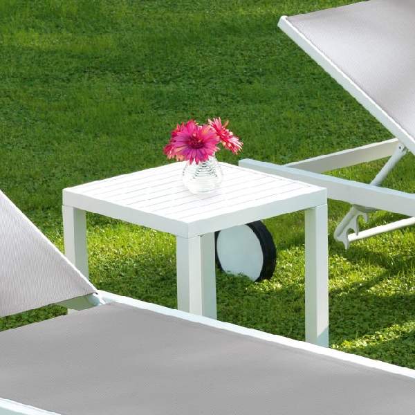 Mesa Auxiliar de Jardín de Aluminio Blanca modelo Calpe